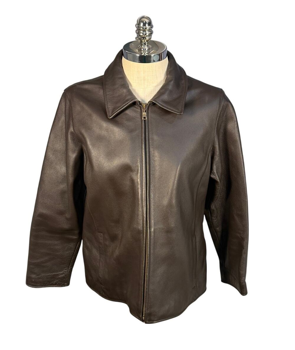 Eddie Bauer Womens Dark Brown 100% Leather Jacket Size Large Petite